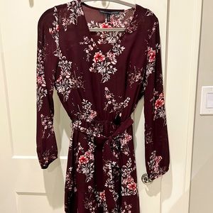 WHBM burgundy floral sheer dress with slip lining